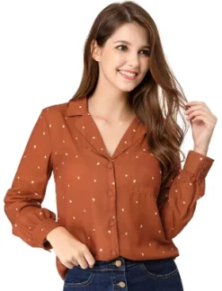 Allegra K Women's Heart Polka Dots Button Up Notched Lapel V Neck Shirts -Trendy Women GUEST 008bb96d c9c7 444c 8e9b 017b3751e562