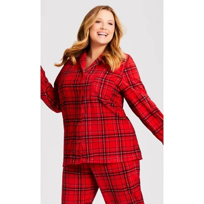Women's Plus Size Fleece Check Sleep Top - Red | AVENUE 6 Women's Plus Size Fleece Check Sleep Top - Red | AVENUE - Image 6