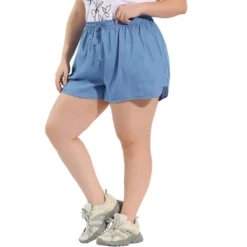 Agnes Orinda Women's Plus Size Denim Short Drawstring Elastic Waist Slant Pockets Shorts Light -Trendy Women GUEST 0259f15c 27aa 40b2 b684 04bb24ddb6da