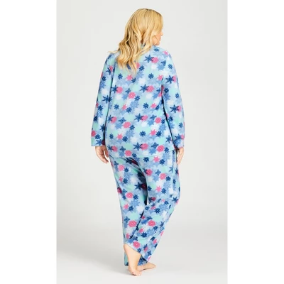 Women's Plus Size Snowflake Button Fleece Sleep Top - Blue | AVENUE 3 Women's Plus Size Snowflake Button Fleece Sleep Top - Blue | AVENUE - Image 3