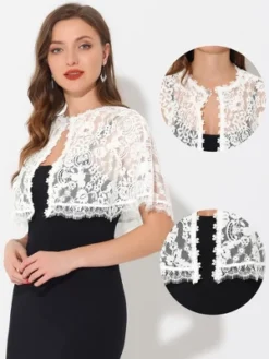 Allegra K Women's Evening Wedding Cape Floral Lace Shawls