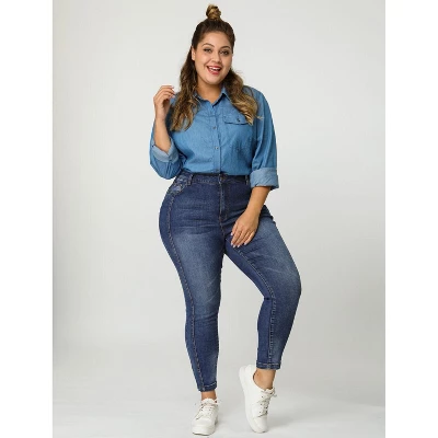 Agnes Orinda Women's Plus Size Mid Rise Stretch Washed Skinny Denim Jeans 4 Agnes Orinda Women's Plus Size Mid Rise Stretch Washed Skinny Denim Jeans - Image 4