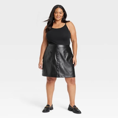 Women's Faux Leather Mini A-Line Skirt - Ava & Viv™ 2 Women's Faux Leather Mini A-Line Skirt - Ava & Viv™ - Image 2