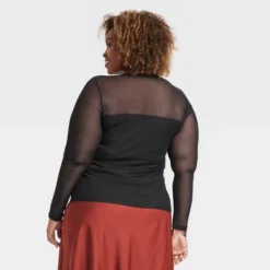 Women's Slim Fit Long Sleeve Lined Mesh T-Shirt - Ava & Viv™