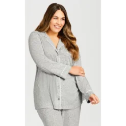 Women's Plus Size Hacci Button Top - Gray | AVENUE -Trendy Women GUEST 07e5c146 97d6 46da af3f 7f04f13010d8