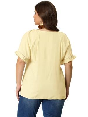 Agnes Orinda Women's Plus Size Lace Hollow Out Ruffle Boho Blouse 4 Agnes Orinda Women's Plus Size Lace Hollow Out Ruffle Boho Blouse - Image 4