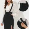 Allegra K Women's High Waist Split Adjustable Strap Suspender Pencil Skirts