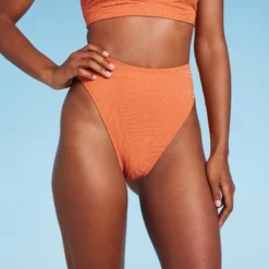 Women's High Waist Extra Cheeky High Leg Jacquard Bikini Bottom - Shade & Shore™ Orange -Trendy Women GUEST 0d4b4915 2415 432c 9263 8cf209c79b44