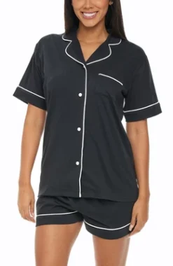 Women's Soft Cotton Knit Jersey Pajamas Lounge Set, Short Sleeve Top And Shorts With Pockets -Trendy Women GUEST 0d8cfc78 446e 4fc4 8477 18ffc3970b2d