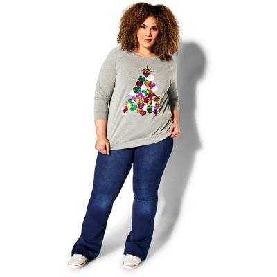 Women's Plus Size Sequin Sweat Top - Gray Marle | AVENUE 1 Women's Plus Size Sequin Sweat Top - Gray Marle | AVENUE