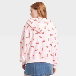 Women's Sanrio Hello Kitty Bow Zip-Up Graphic Hoodie - Pink