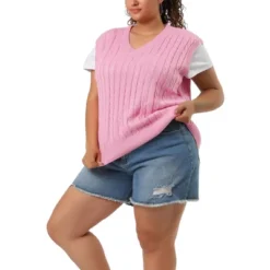 Agnes Orinda Women's Plus Size V Neck Knit Sleeveless Pullover Sweater Vests -Trendy Women GUEST 0f93f9de c61f 4b76 b445 90f5fb73d408