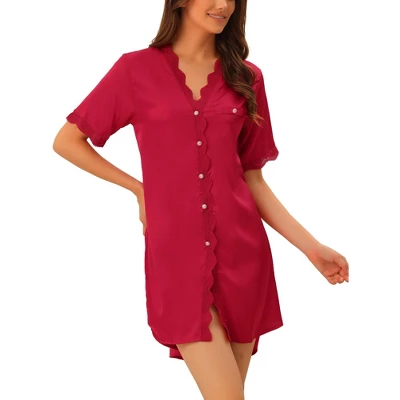 Cheibear Womens Satin Pajama Dress Button Down Silky Short Sleeves Nightgowns 8 Cheibear Womens Satin Pajama Dress Button Down Silky Short Sleeves Nightgowns - Image 8