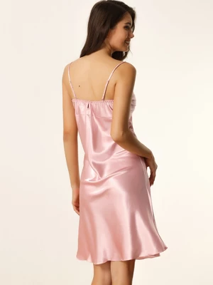 Cheibear Womens Satin Nightgown One Piece V Neck Lace Cami Mini Spaghetti Nightdress 2 Cheibear Womens Satin Nightgown One Piece V Neck Lace Cami Mini Spaghetti Nightdress - Image 2