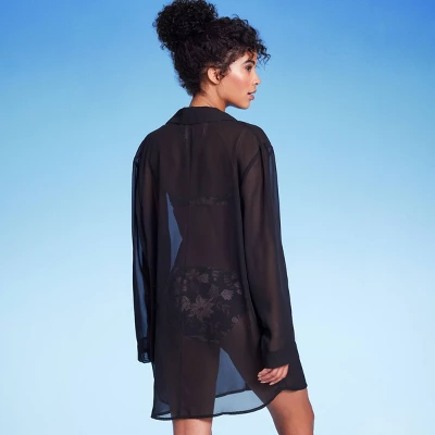 Women's Long Sleeve Cover Up Shirtdress - Shade & Shore™ Black 1 Women's Long Sleeve Cover Up Shirtdress - Shade & Shore™ Black