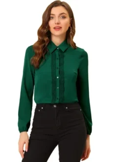 Allegra K Women's Office Work Turn Down Collar Lace Trim Long Sleeve Button Down Shirt -Trendy Women GUEST 1577912b a4db 4512 ad0b 77ad2b57d1c7