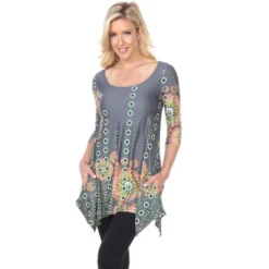 Women's 3/4 Sleeve Printed Rella Tunic Top With Pockets - White Mark -Trendy Women GUEST 1814025f a294 4d23 a3da 4802e40b6c6d