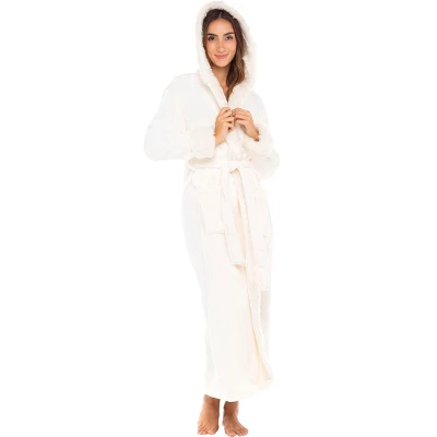 Women's Faux Fur Feather Hooded Robe, Soft Plush Fleece Bathrobe With Hood 4 Women's Faux Fur Feather Hooded Robe, Soft Plush Fleece Bathrobe With Hood - Image 4