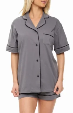 Women's Soft Cotton Knit Jersey Pajamas Lounge Set, Short Sleeve Top And Shorts With Pockets -Trendy Women GUEST 18a3bd7f efe4 4be5 b9f5 0f1692c7f98e
