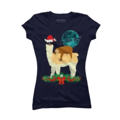 Junior's Design By Humans Llama With Glasses Sleeping Sloth Christmas Santa By TeeShirtMadness T-Shirt -Trendy Women GUEST 193c6a2f c20b 4cd8 baa3 230660c901a3