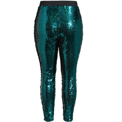 Women's Plus Size Sequin Party Pant - Emerald | CITY CHIC 9 Women's Plus Size Sequin Party Pant - Emerald | CITY CHIC - Image 9
