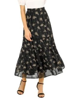 Allegra K Women's Floral Elastic Waist Tiered Ruffle Boho Midi Skirts -Trendy Women GUEST 1ab39f8c 2fec 45a8 909c f5829fde6c76