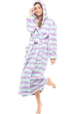 Women's Fuzzy Plush Fleece Bathrobe With Hood, Soft Warm Hooded Lounge Robe -Trendy Women GUEST 1c046eb6 61ba 49d1 ae6c a61f56315272