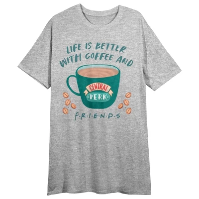 Friends TV Coffee And Friends Women's Heather Gray Short Sleeve Crew Neck Sleep Shirt 2 Friends TV Coffee And Friends Women's Heather Gray Short Sleeve Crew Neck Sleep Shirt - Image 2