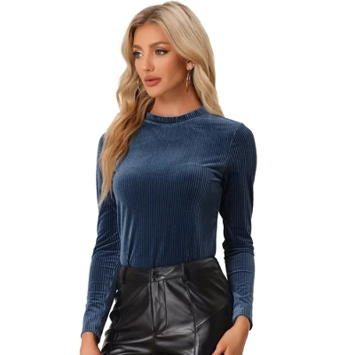 Allegra K Women's Mock Neck Long Sleeve Ribbed Knit Solid Blouse 9 Allegra K Women's Mock Neck Long Sleeve Ribbed Knit Solid Blouse - Image 9