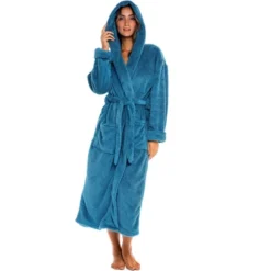 Women's Fuzzy Plush Fleece Bathrobe With Hood, Soft Warm Hooded Lounge Robe -Trendy Women GUEST 1de1cca7 6ec1 42b4 8b63 a3485904a7ff