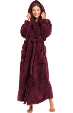 Women's Fuzzy Plush Fleece Bathrobe With Hood, Soft Warm Hooded Lounge Robe -Trendy Women GUEST 1f2b5c22 7a97 412a 93b5 083f0cc94c59