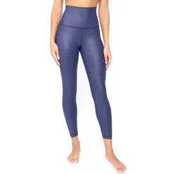 90 Degree By Reflex Womens High Waist High Shine Faux Leather Disco Ankle Legging