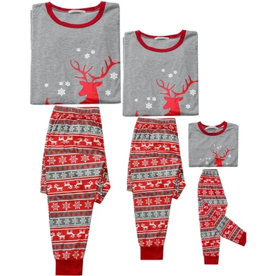 Cheibear Christmas Deer Print Long Sleeve Tee With Pants Loungewear Family Pajama Sets 2 Cheibear Christmas Deer Print Long Sleeve Tee With Pants Loungewear Family Pajama Sets - Image 2