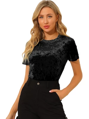 Allegra K Women's Velvet Crew Neck Short Sleeve Casual Blouse 7 Allegra K Women's Velvet Crew Neck Short Sleeve Casual Blouse - Image 7