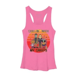 Women's Design By Humans Chillin With My Creeps 80's Style Halloween Characters By MerchHQ Racerback Tank Top -Trendy Women GUEST 22cc7dd5 5bb1 4ab8 93eb 58a7c8e95e68