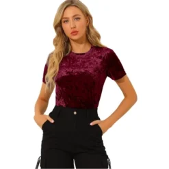 Allegra K Women's Velvet Crew Neck Short Sleeve Casual Blouse 32 Allegra K Women's Velvet Crew Neck Short Sleeve Casual Blouse -Trendy Women GUEST 255374bc 053c 4099 b60e 77cad8288807