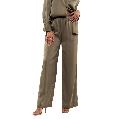 August Sky Women's Solid Satin Wide Leg Pants 6 August Sky Women's Solid Satin Wide Leg Pants - Image 6