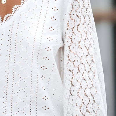 Women's Cutout Scalloped Lace V-Neck Top - Cupshe 1 Women's Cutout Scalloped Lace V-Neck Top - Cupshe