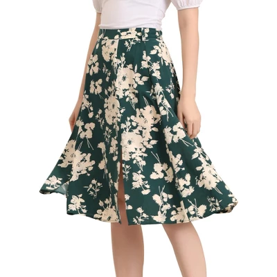 Allegra K Women's High Elastic Waist Belted Slit A-Line Midi Floral Print Skirt 7 Allegra K Women's High Elastic Waist Belted Slit A-Line Midi Floral Print Skirt - Image 7