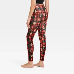 Women's Holiday Plaid Seamless Fleece Lined Leggings - Wondershop™ Black/Red