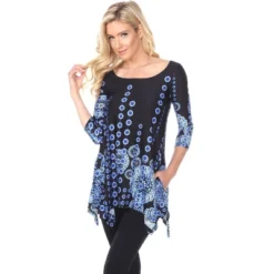Women's 3/4 Sleeve Printed Rella Tunic Top With Pockets - White Mark -Trendy Women GUEST 2bd2df9d b13f 4004 a598 761168b08c00