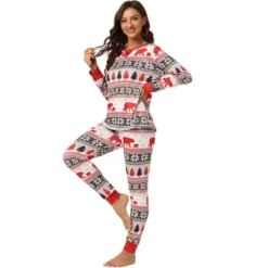 Cheibear Christmas Party Long Sleeve Family Matching 2-Pieces Pajama Set