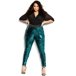 Women's Plus Size Sequin Party Pant - Emerald | CITY CHIC
