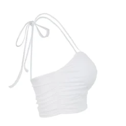 Women's Cropped Halter Top - Lucent White