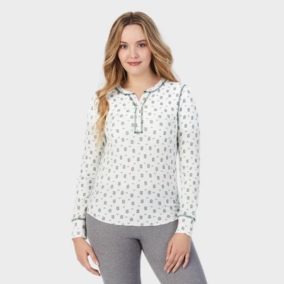Warm Essentials By Cuddl Duds Women's Waffle Long Sleeve Henley Pajama Top 3 Warm Essentials By Cuddl Duds Women's Waffle Long Sleeve Henley Pajama Top - Image 3