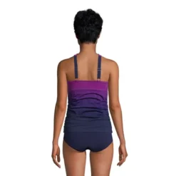 Lands' End Women's Chlorine Resistant High Neck To One Shoulder Multi Way Tankini Swimsuit Top