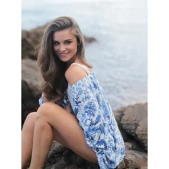 Shiraleah Blue And White Puff Sleeve Swim Cover-Up -Trendy Women GUEST 2f2640fa b309 4dd8 a590 f8c27628746c