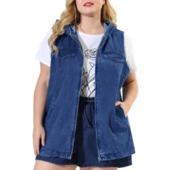 Agnes Orinda Women's Plus Size Hoodie Zipper Up Pocket Denim Sleeveless Jacket Vest -Trendy Women GUEST 2f7f096d a7d4 4826 b2aa c576d6094215