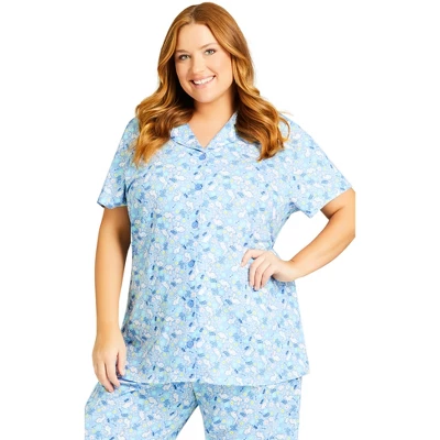 Women's Plus Size Bunny Button Up Sleep Top - Blue Bunny| AVENUE 6 Women's Plus Size Bunny Button Up Sleep Top - Blue Bunny| AVENUE - Image 6
