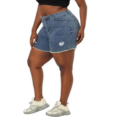 Agnes Orinda Women's Plus Size Jean High Waisted Raw Hem Stretched Distressed Denim Short 13 Agnes Orinda Women's Plus Size Jean High Waisted Raw Hem Stretched Distressed Denim Short - Image 13